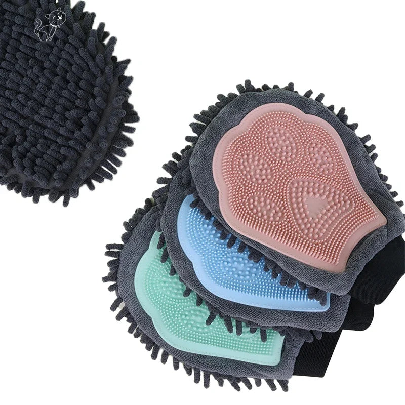 1PC Pet Grooming Gloves Double-Sided Gloves Cleaning Massage Dog Washing Bath Fast Absorb Water Hair Removes Glove