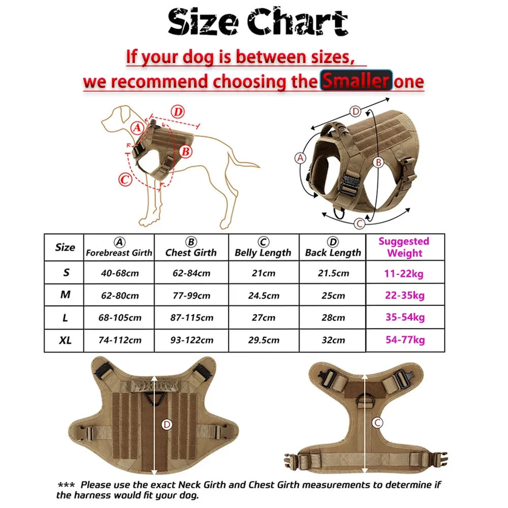 Dog Harness for Large Dogs Collar Leash Molle Pouch Military Harnesses French Bulldog Pet Tactical Training Vest Dog Accessories