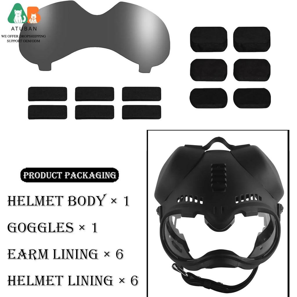 ATUBAN K9 Tactical Dog Helmet with Goggles, Windproof and Impact-Resistant Head Protection for Dogs,Adjustable Strap for Outdoor