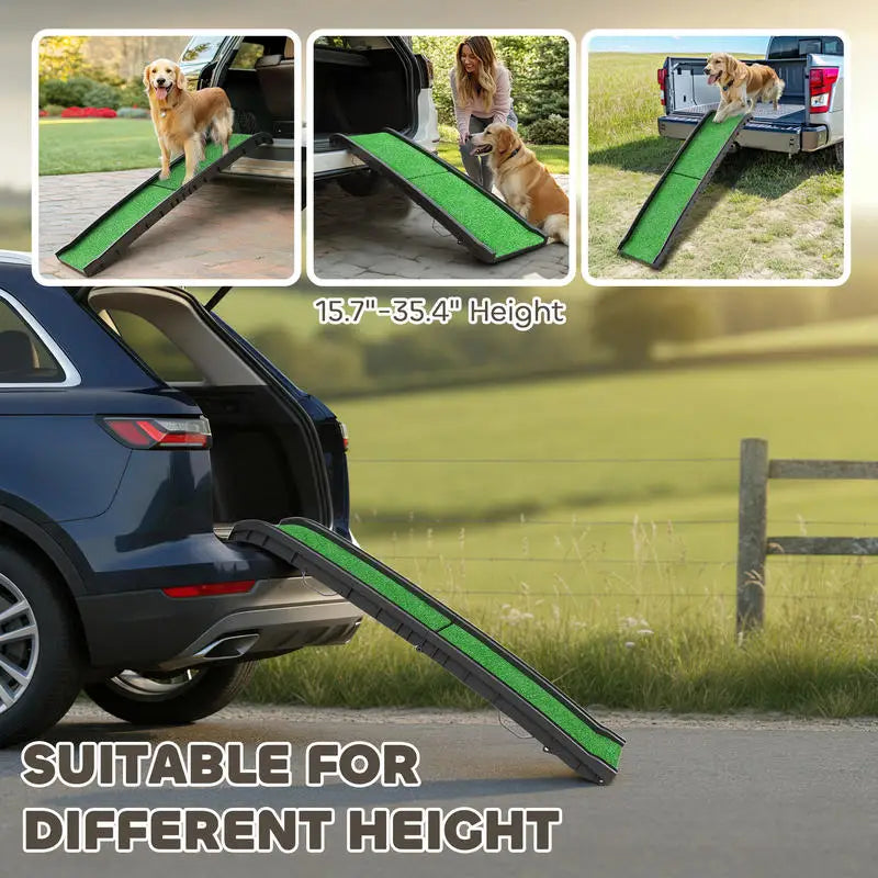 PawHut Folding Dog Ramp for Car, 61 Inches Portable Pet Ramp with Non Slip Grass Surface, Raised Side Rails
