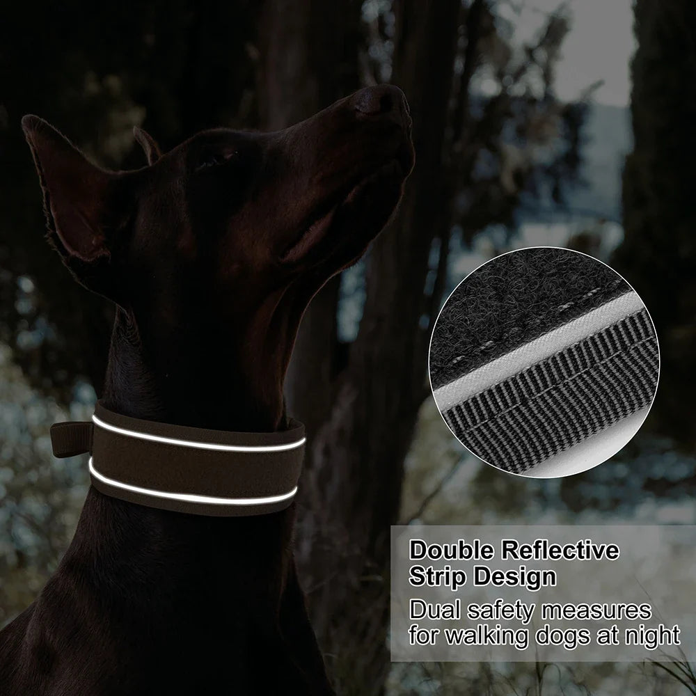 Nylon Durable Dog Collar Military Tactical Pet Training Collars Reflective Necklace With Handle Strong For Medium Large Dogs