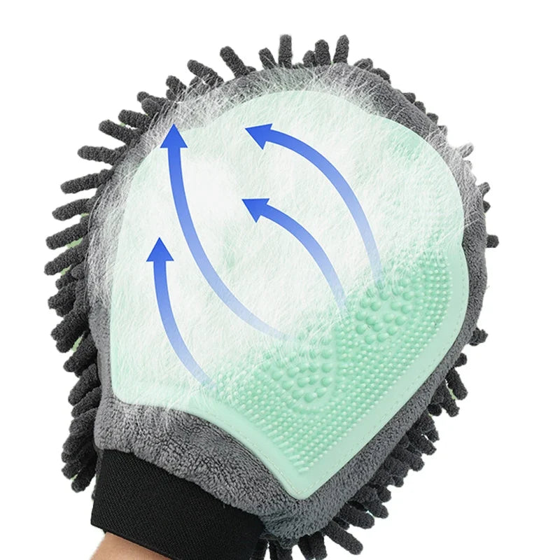 1PC Pet Grooming Gloves Double-Sided Gloves Cleaning Massage Dog Washing Bath Fast Absorb Water Hair Removes Glove