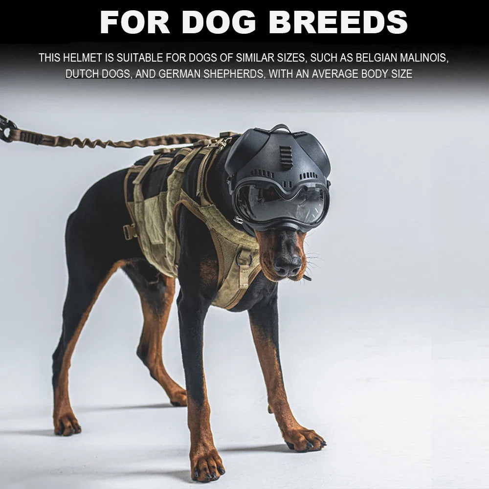 Tactical K9 Dog Helmet With Goggles, Military Protective Helmet For Large Dogs Hunting Motorcycle