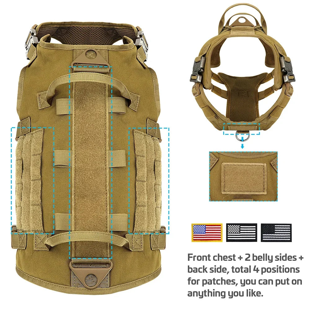 Nylon Tactical Dog Harness Military Dogs Vest Durable Pet Training Harnesses with Flags for Medium Large Dogs Golden Retriever