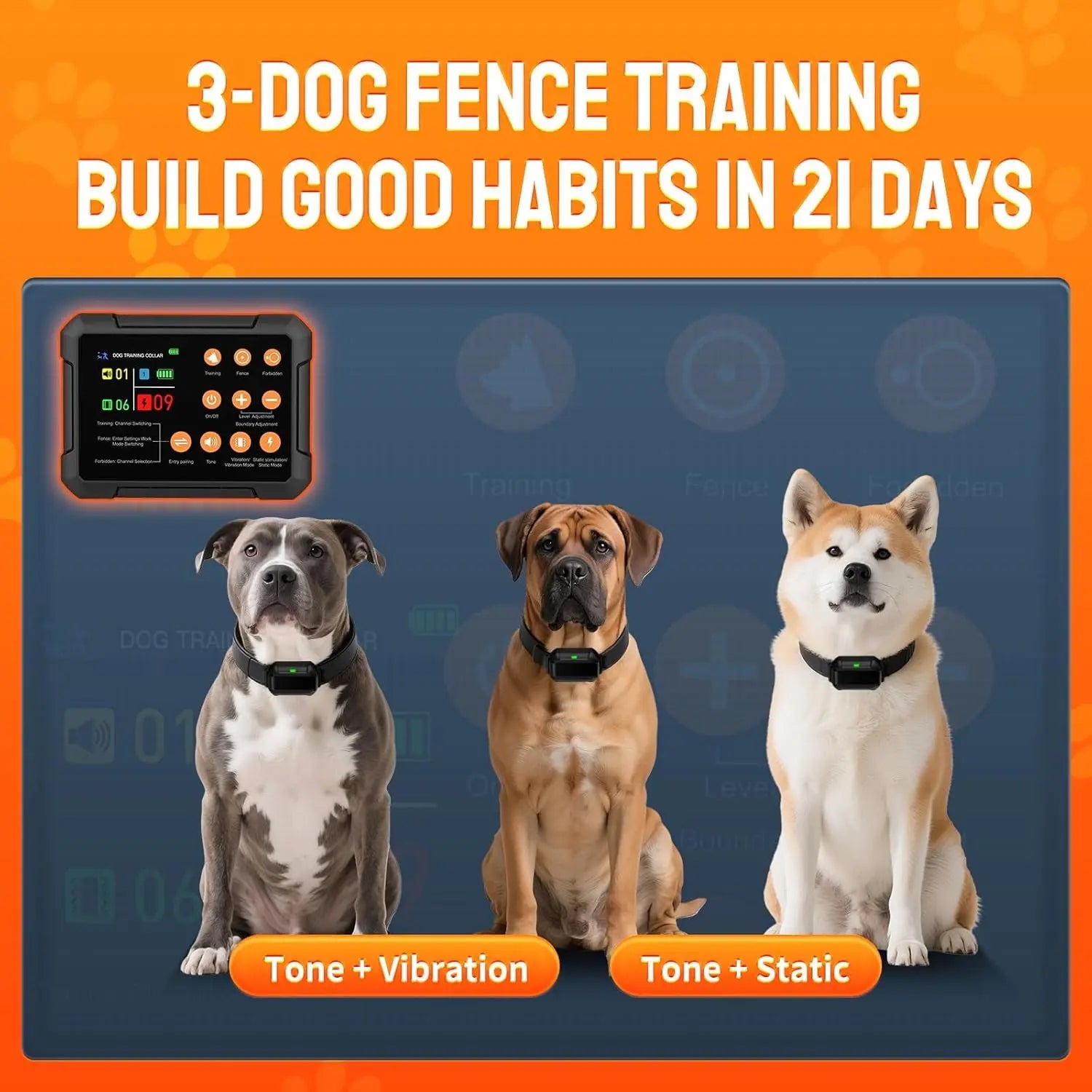 Wireless Dog Fence Radar 3in1 Training No Go Zone Waterproof Collar up to 1 acre