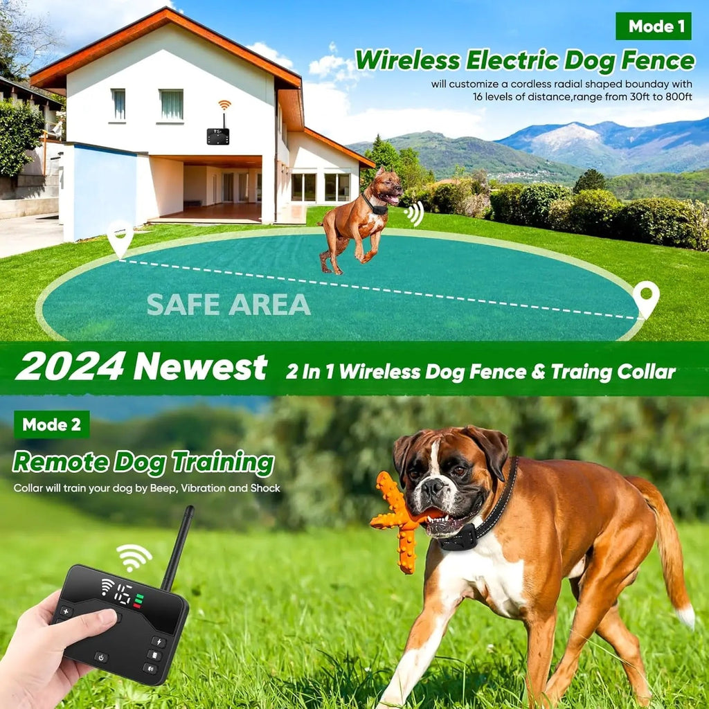 Wireless Dog Fence Training Collar System Rechargeable Waterproof up to 2 Dogs