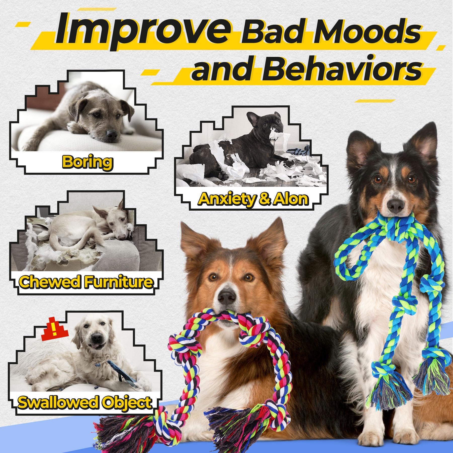 Tough Dog Rope Toys For Aggressive Chewers, Tough Tug Of War Dog Toys For Large, Medium & Small Dogs