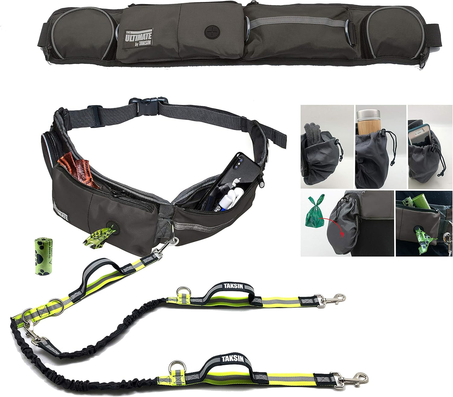 Hands Free Dog Leash Two Dogs Double Bungee Reflective Running Kit
